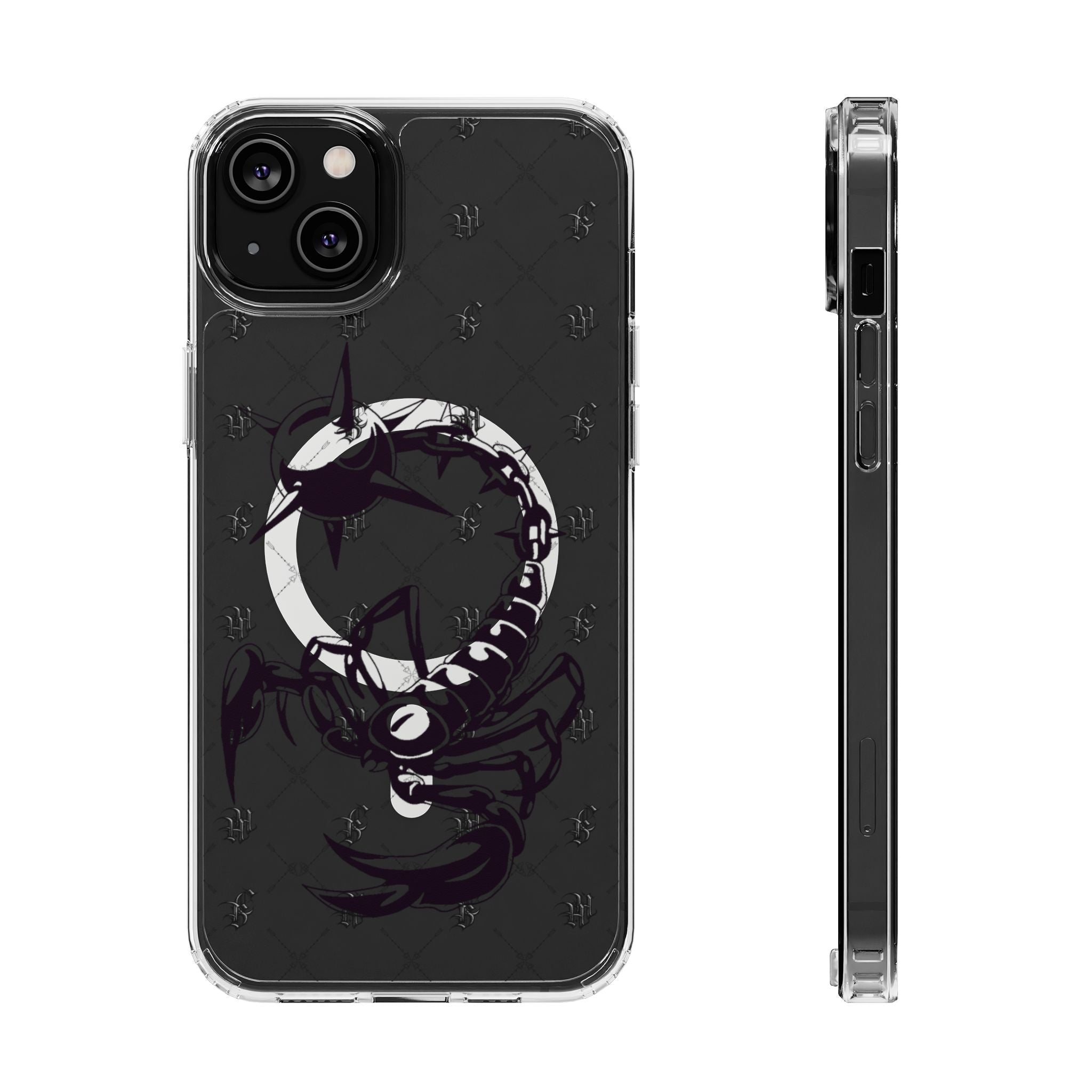 Clear Magnetic Phone Case — Monochrome Floral Ring Design