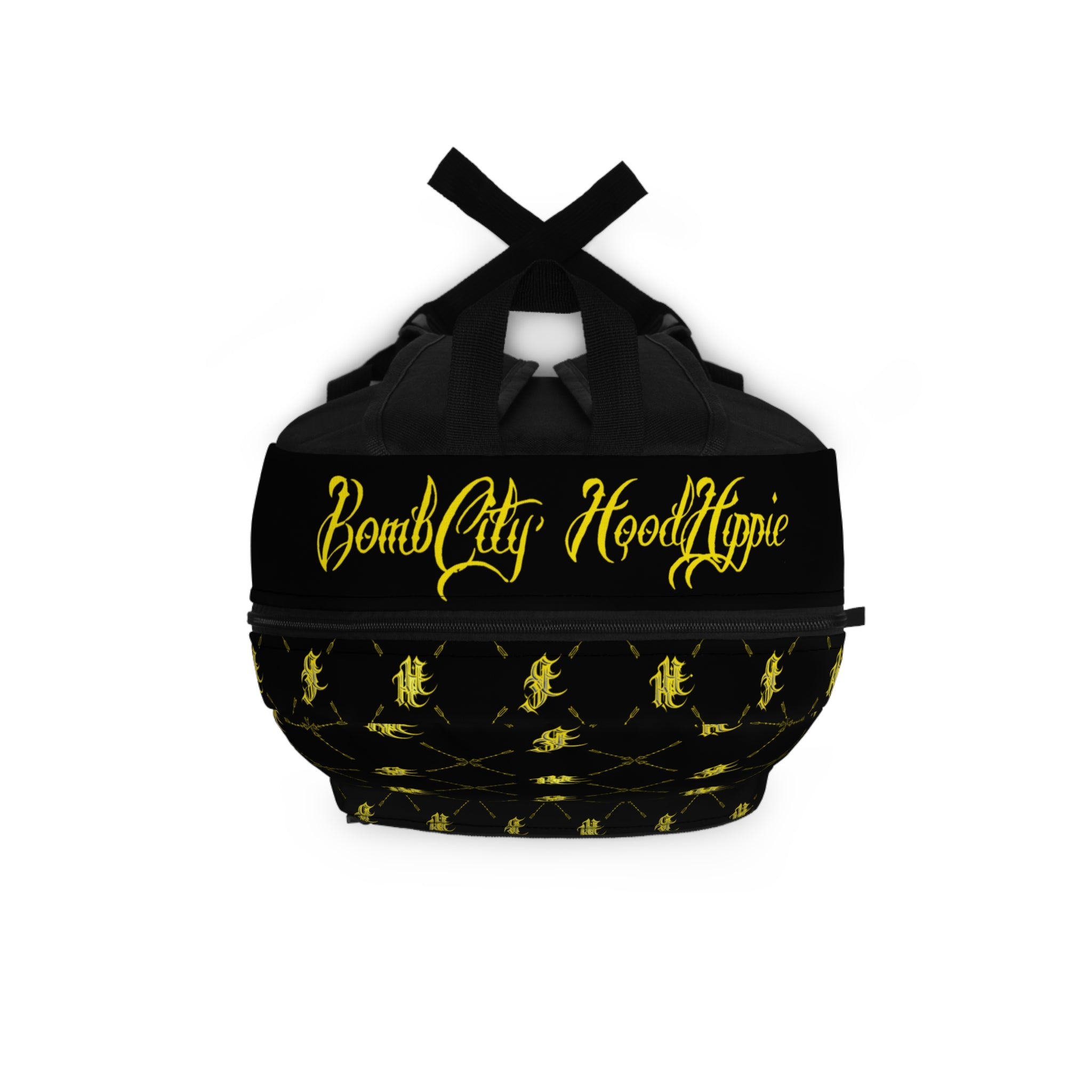 Bomb City Hood Hippie Sunflower Pattern Backpack (Black & Gold)