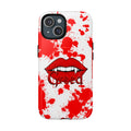 Phone Case — Bold Red Lip Graphic with 'Greed' Text, Blood-Splatter Protective Magnetic Case