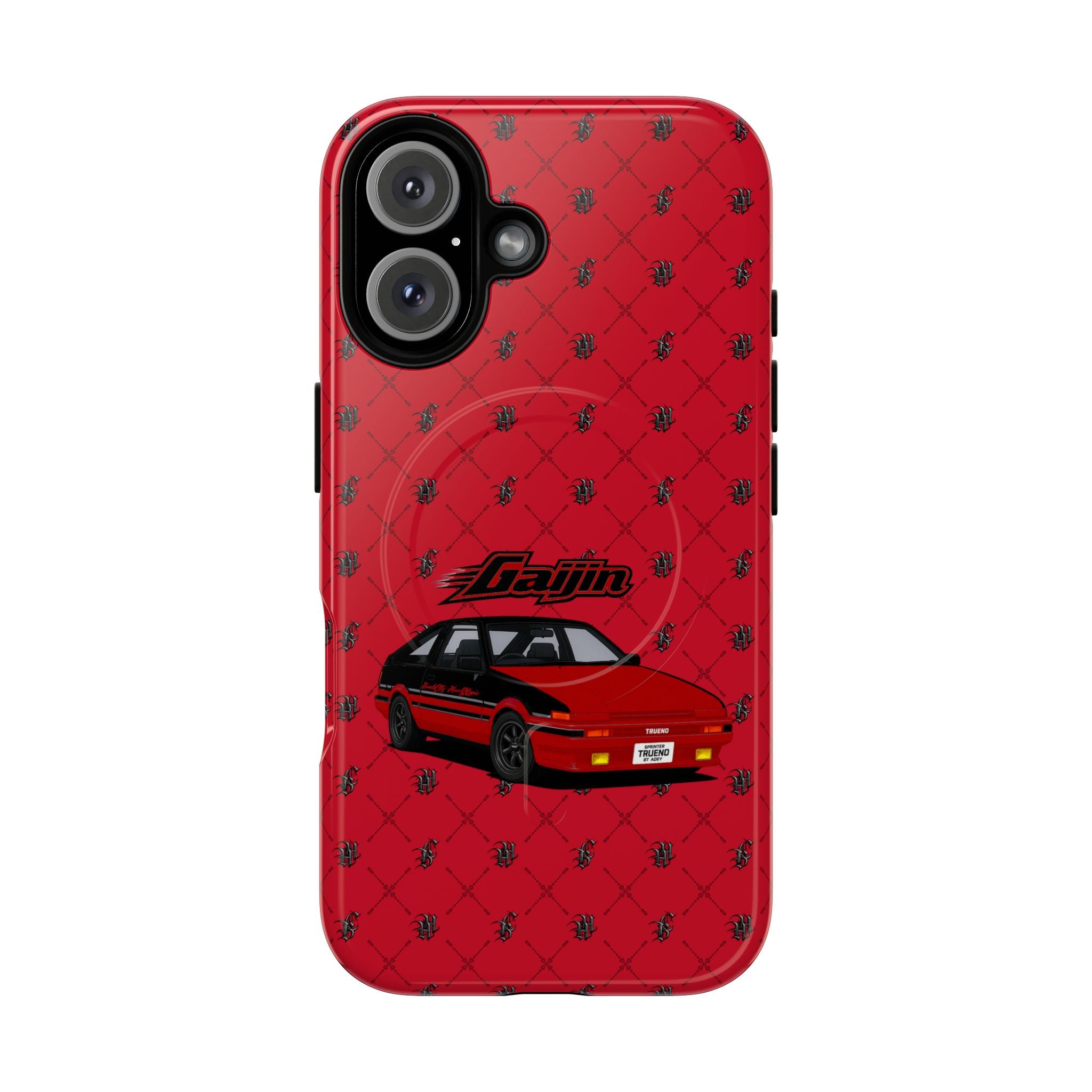 Red JDM Drift Car Magnetic Phone Case — 'Gaijin' Retro Racing Design