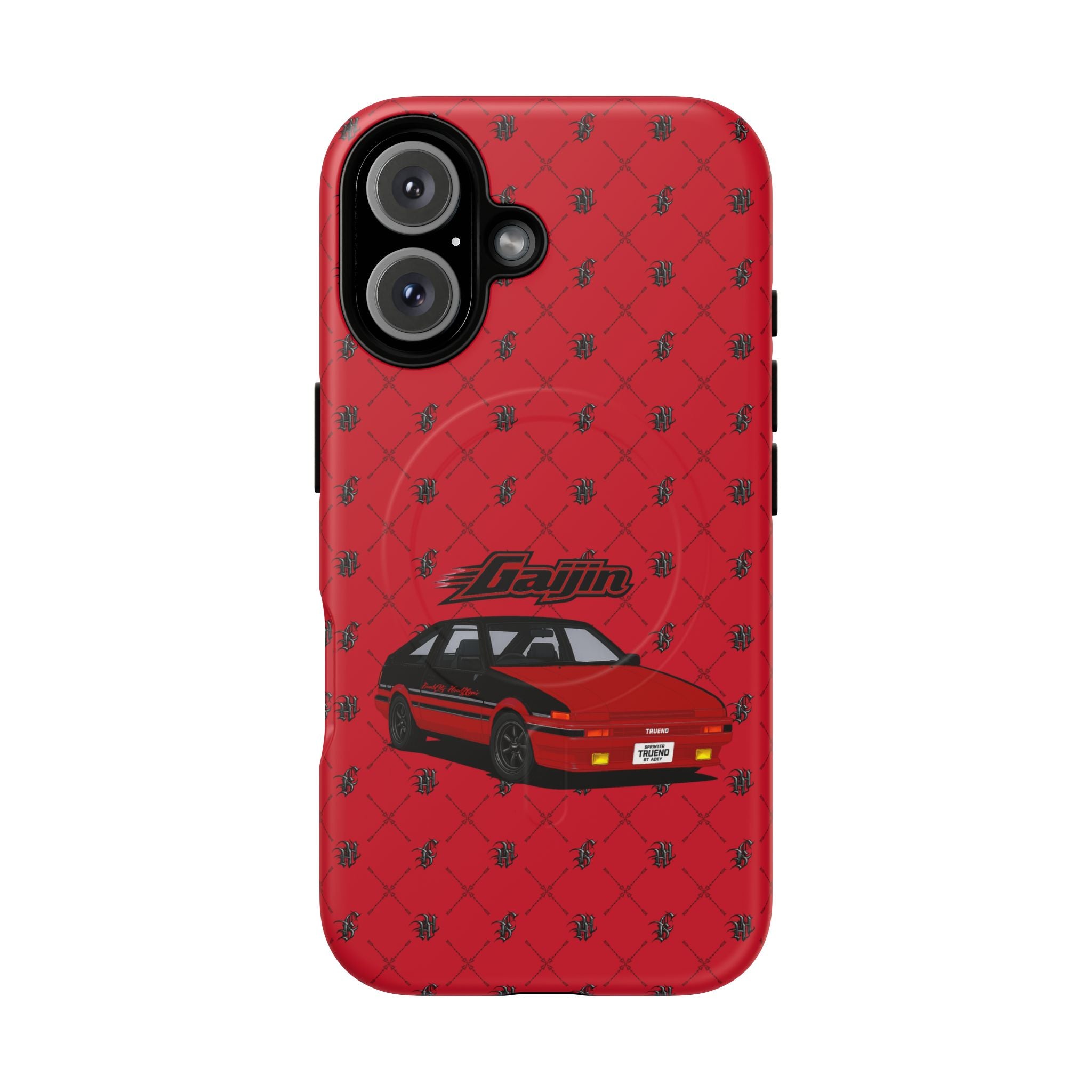 Red JDM Drift Car Magnetic Phone Case — 'Gaijin' Retro Racing Design