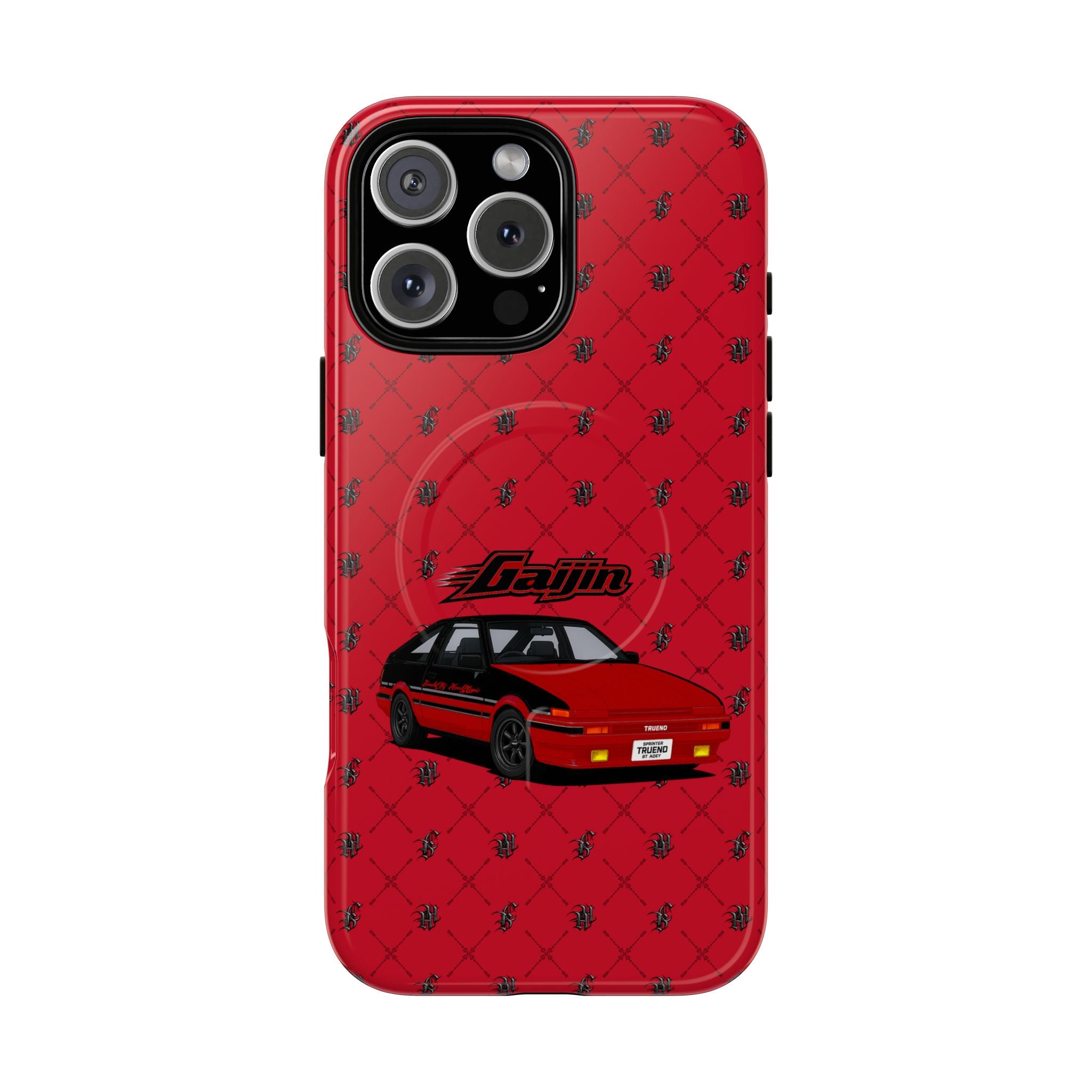 Red JDM Drift Car Magnetic Phone Case — 'Gaijin' Retro Racing Design