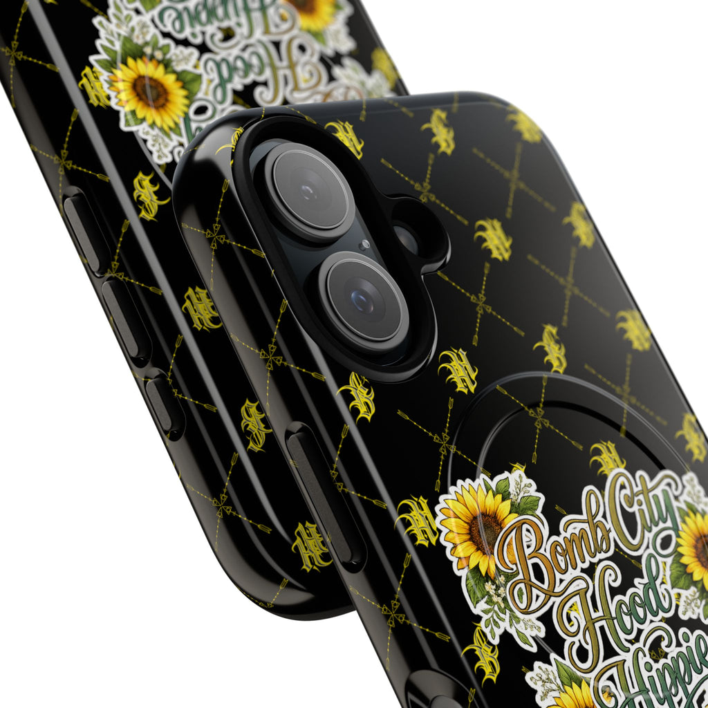Tough Magnetic Phone Case — "Bomb City Hood Hippie" Sunflower Protective Cover