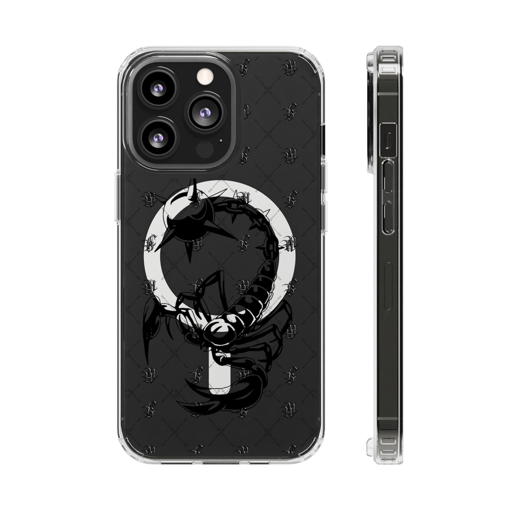Clear Magnetic Phone Case — Monochrome Floral Ring Design
