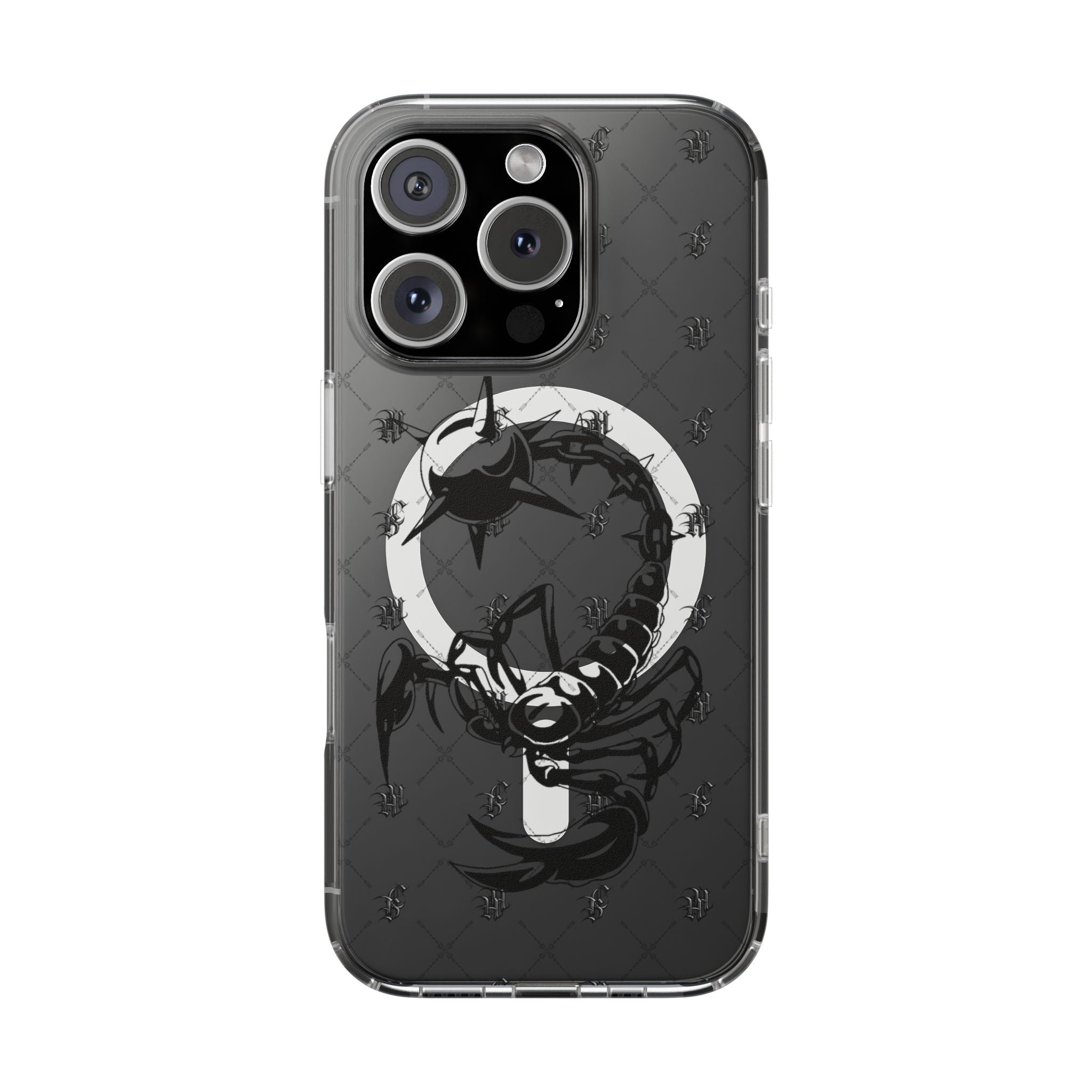 Clear Magnetic Phone Case — Monochrome Floral Ring Design