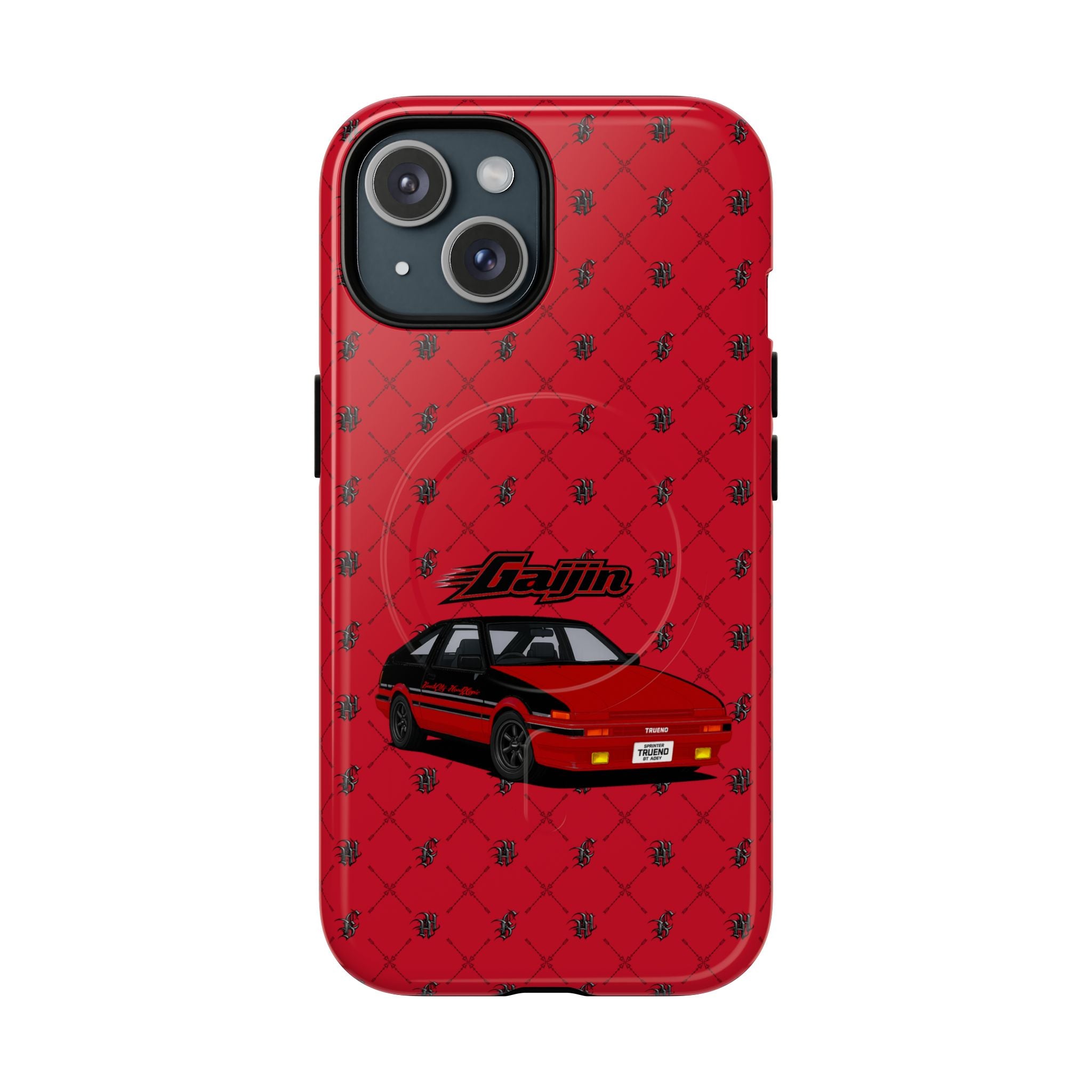 Red JDM Drift Car Magnetic Phone Case — 'Gaijin' Retro Racing Design
