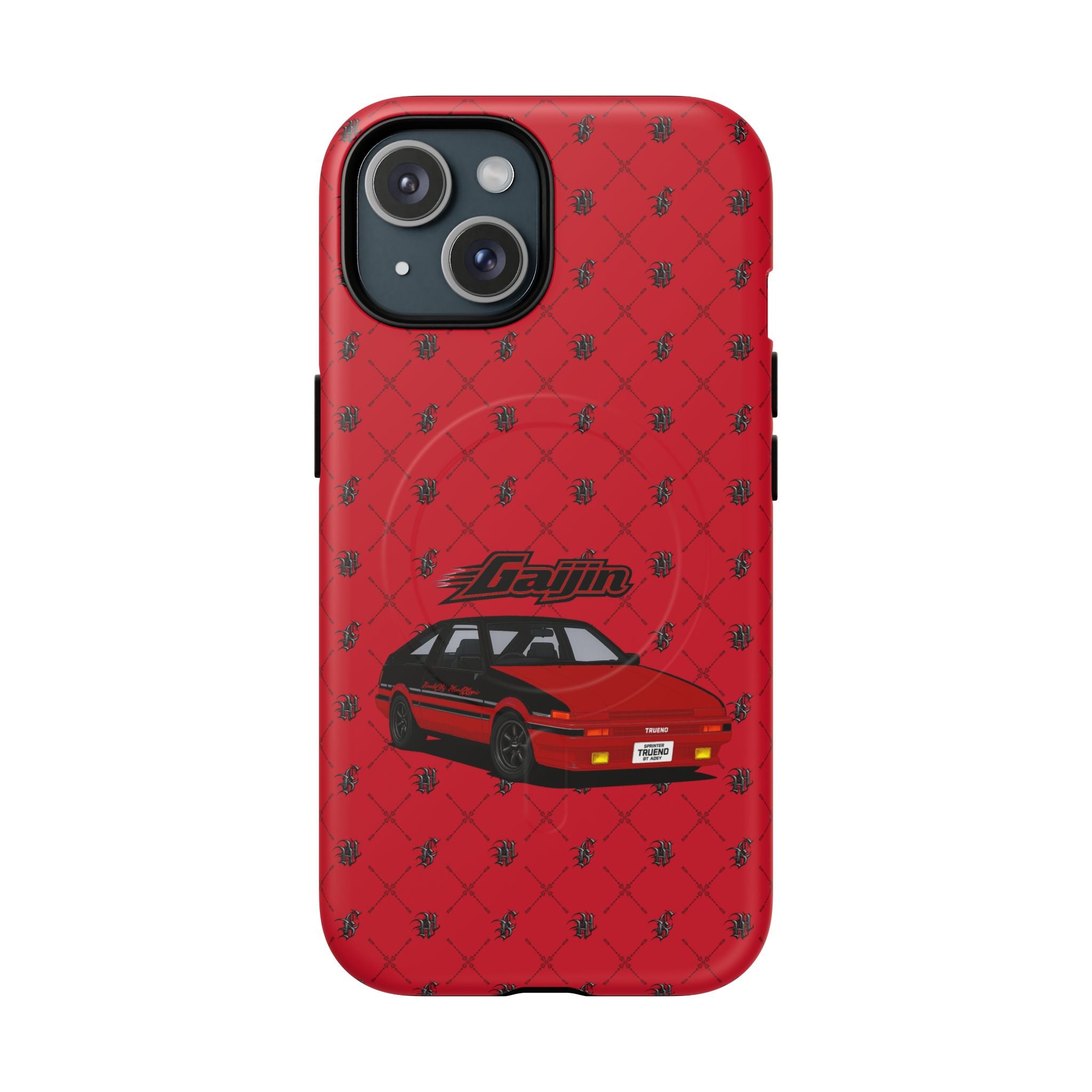 Red JDM Drift Car Magnetic Phone Case — 'Gaijin' Retro Racing Design