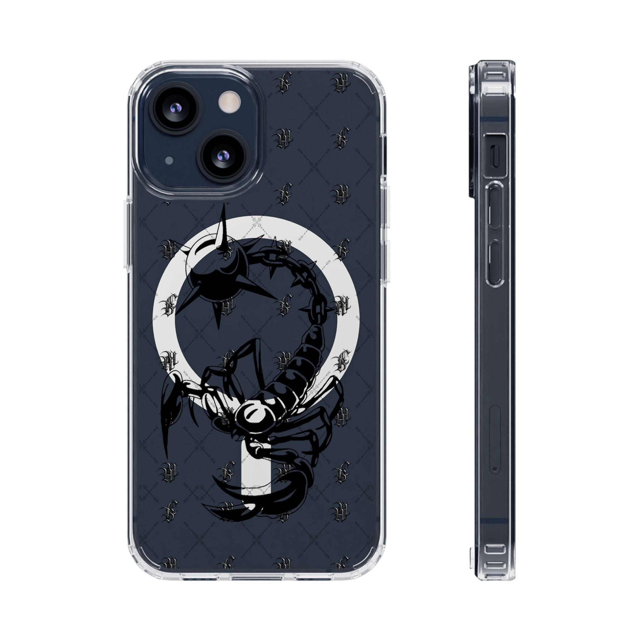 Clear Magnetic Phone Case — Monochrome Floral Ring Design