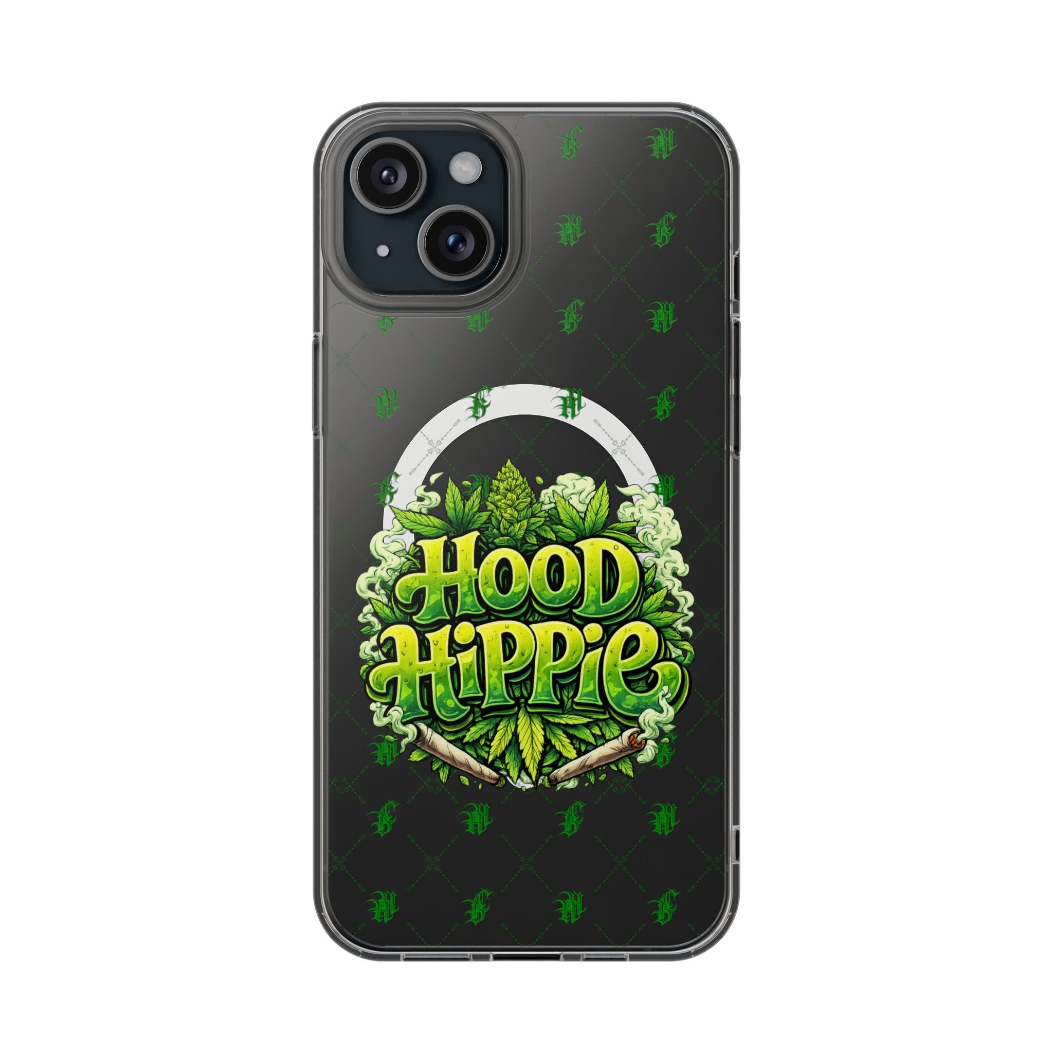 Clear Magnetic Phone Case — 'Hood Hippie' Green Cannabis Graphic