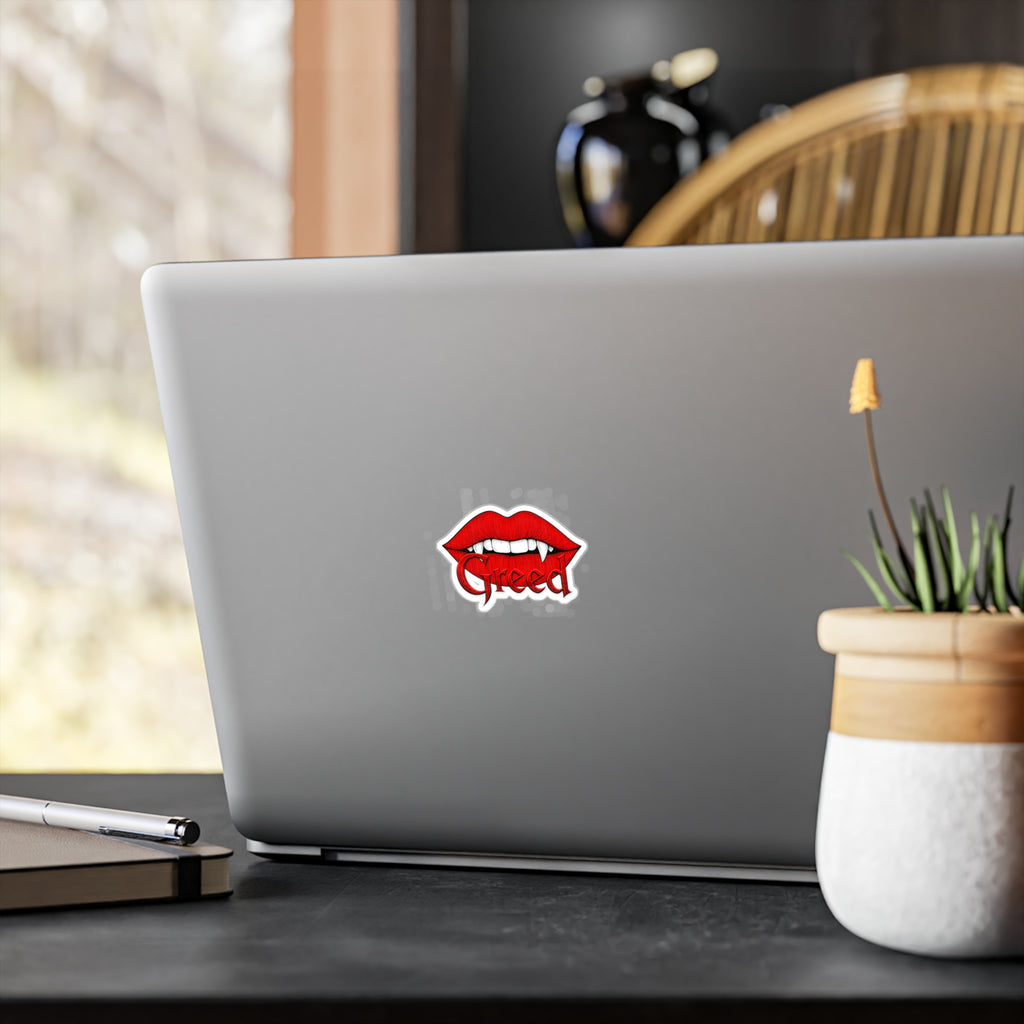 Vampire Lips 'Greed' Kiss-Cut Vinyl Sticker — Red Fanged Lip Decal