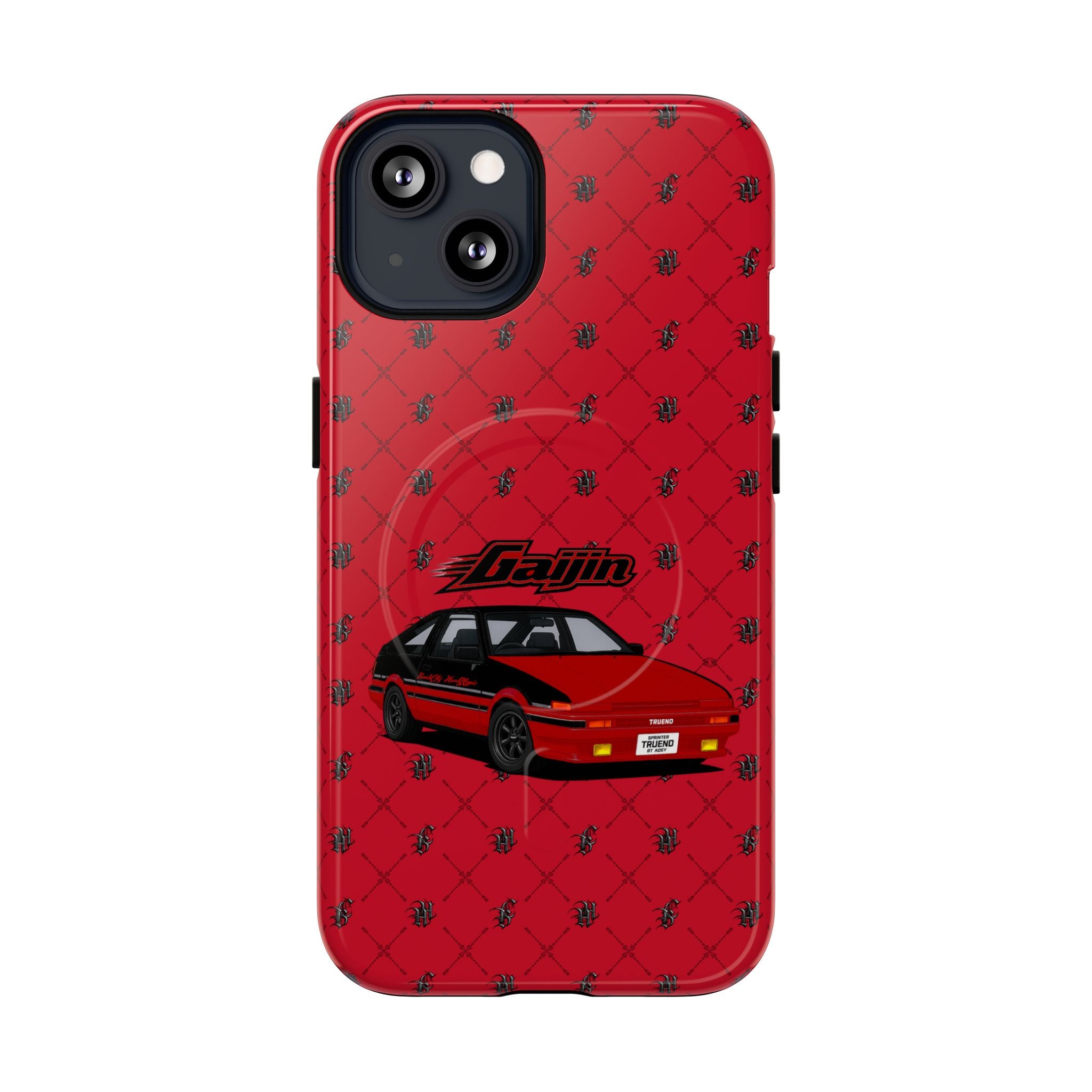 Red JDM Drift Car Magnetic Phone Case — 'Gaijin' Retro Racing Design