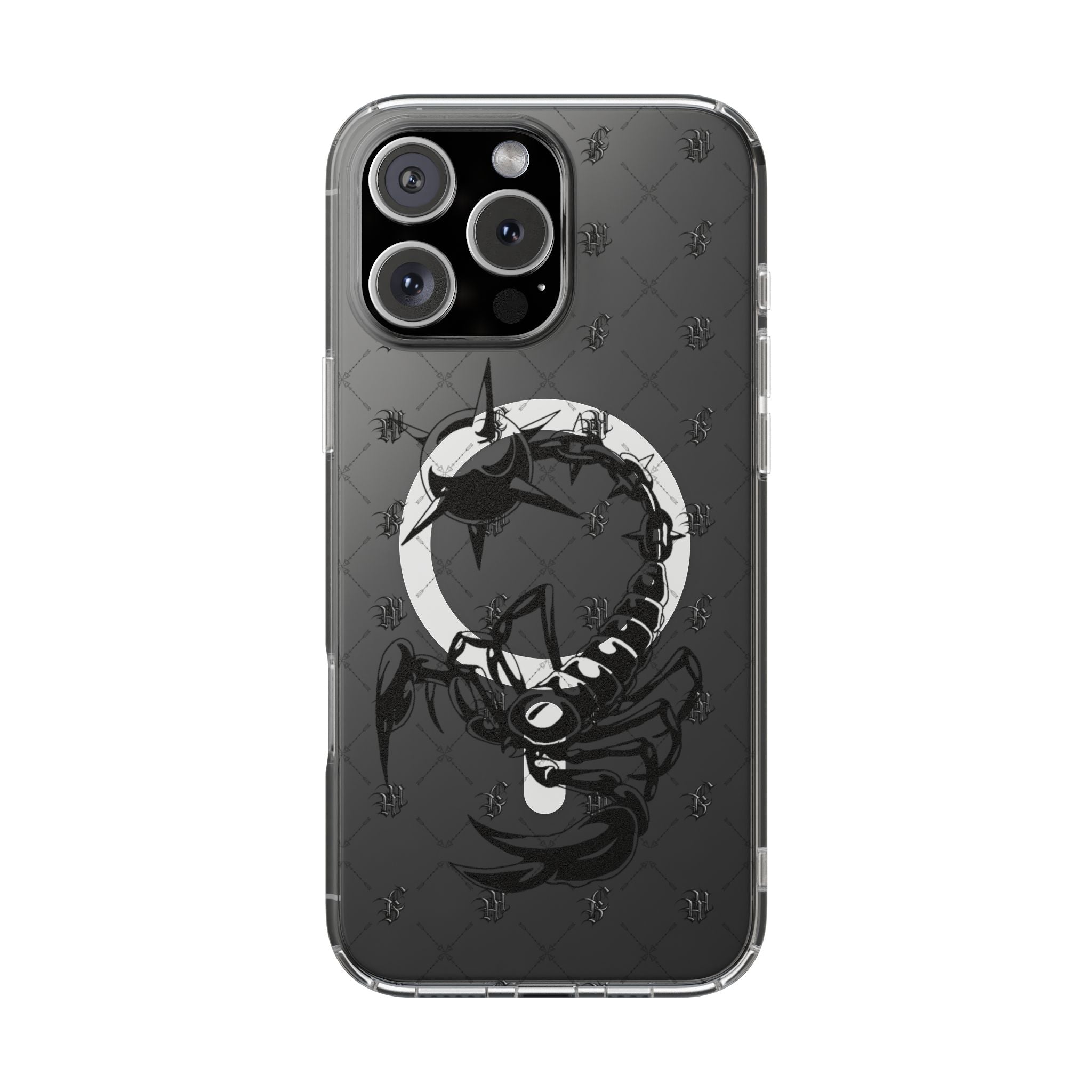 Clear Magnetic Phone Case — Monochrome Floral Ring Design